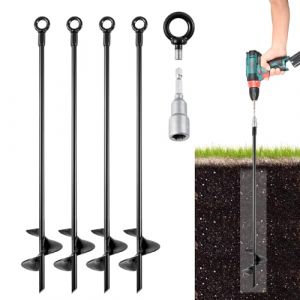 Coriver Lot de 4 Ancrage au Sol, 38,5 cm Ancrage Balancoire, Piquets d'ancrage, Fixation Trampoline Sol, Piquet Ancrage Trampoline pour Tentes, Balançoires, Auvents, Abris, Abri de Jardin (Coriver, neuf)