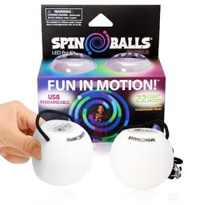 SPIN BALLS Bolas Lumineuses - USB Rechargeable avec 22 Modes et Motifs Lumineux Color&eacute;s &ndash; Balle de Jonglage Durable, Soft-Core LED Balles Jonglage avec Cordons Ajustables et Lani&egrave;res Double Boucle (Fun In Motion Toys, neuf)