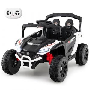 GOPLUS Voiture Electrique Enfants 2 Place avec T&eacute;l&eacute;commande, Quad 4x4 Electrique Enfants 12V avec D&eacute;marrage Lent, Musique, Klaxon et Phares pour Enfants de 3+ Ans, Charge 30KG (Blanc) (Augenstern24, neuf)