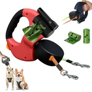 Laisse extensible pour chien avec &eacute;clairage LED et porte-sac &agrave; d&eacute;jections canines jusqu'&agrave; 10 pieds de long, pour chiens de taille moyenne, double laisse pour 2 chiens, extension de laisse sans (MEGAN STOCKDALE LTD, neuf)