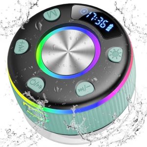 PRSCFUM Enceinte Douche Bluetooth 5.3, Enceinte Bluetooth Etanche IP7, Haut-Parleur de Douche avec Appel sans Fil, Ventouse Puissante, LED Lumière, 8H 360° Stéréo sans Fil Speaker, Vert (QiansiTec, neuf)