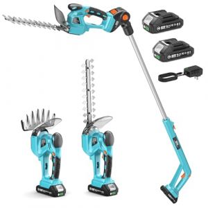 SEESII Brushless Telescopique Taille Haie: 4-en-1 Cisaille à Gazon 160mm & Taille Haies sans Fil 200mm, 2×2,0Ah Batteries, Taille-Haie à Batterie Idéal pour Haies, Rameaux Fins, Pelouses (SeeSii-EU, neuf)