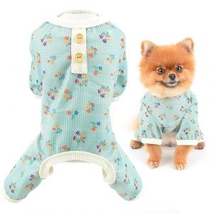 SMALLLEE_LUCKY_STORE Vêtements pour petit chien, joli pyjama en tricot gaufré à motif floral, pyjama pour chiot et chat, combinaison extensible, vêtements de nuit chauds pour Yorkie Chihuahua, vert, (smalllee, neuf)