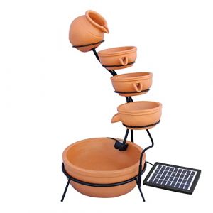 Fontaine Solaire en Cascade de Jardin extérieure Terracotta - 4 Niveaux - Décoration Extérieure Jardin Terrasse Abreuvoir - Batterie de 6H sans Soleil [Piquet de Terre avec Panneau Solaire Inclus] (Monster Group, neuf)