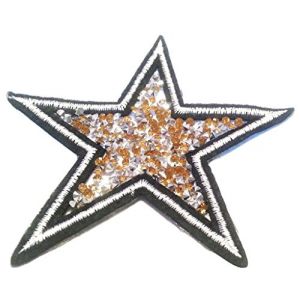 Patch ecusson etoile strass applique etoile strass motif brod&eacute; a coudre ecusson strass thermocollant pour couture vetements veste sac decoration customisation ecusson thermocollant 10 cm (jaune or) (B2SEE LTD avec TVA francaise et livraison LaPoste, neuf)