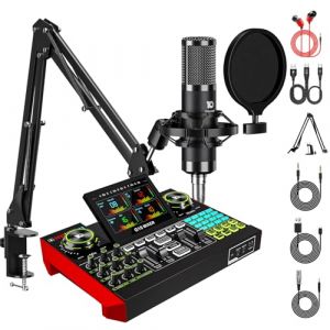 tenlamp &Eacute;quipement Podcast avec Table de Mixage Audio et Microphone Condensateur 3.5mm, pour PC et Smartphone, Chant en Direct Live, Cr&eacute;ation de Contenu Gaming, Soundboard avec Changeur de Voix (tenlamp  store, neuf)