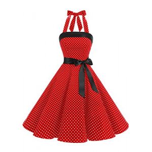 Timormode Sexy Robe Rétro Vintage Femme Année 40 50 60 Robe de Cocktail Rockabilly Décolleté 10212Small Red White 2XL (Timormode, neuf)