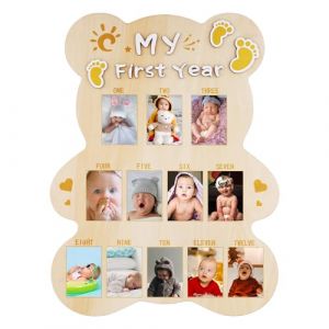 NQEUEPN My First Year Cadre Photo en Forme d'Ours Découpé, Cadre Photo Bébé Planche Bois Personnalisé 12 Mois Affichage Photo Bébé Cadeau Souvenir 1er Anniversaire pour Garçon Fille Chambre d'Enfant (Jenniy, neuf)