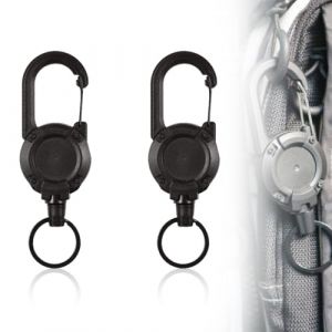SULIUDAJI Bobine De Badge, 2Pcs Porte Badge Enrouleur Robuste, Porte-Clés Retractable, Porte-Badge Mousqueton Pour Pantalons Et Ceintures Porte Clés Porte Badge De Carte D'Identité -Noir (UAB WSVLKE LT, neuf)