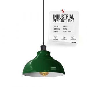 Industriel Suspension Luminaire Rétro Lustre Plafonnier Vintage Lampe Éclairage de Plafond Abat-jour en Métal pour Restaurant Salon Chambre Cuisine Couloir Bar (Vert) (LEDSONE, neuf)