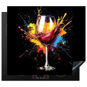 KitchenYeah&copy; Prot&egrave;ge Plaque Induction 57x51 cm Deco Cuisine Accessoire Pratique Protection De Vitroceramique Kitchen Gadget Vin - Verre - Graffiti - Boisson - Rouge - Peinture (KitchenYeah, neuf)