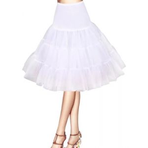Jupon années 50 Vintage en Tulle Rockabilly Petticoat Femme Tulle Hoopless Cocktail Jupe Underskirt Fille 50s Retro Demi-Jupe Robe Ballet Bal Jupons Tutu Demi-Slip Longueur 66cm/26inch(Blanc,50) (Happy&Princess, neuf)