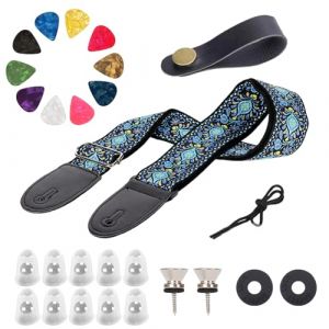 GUSXPPD Sangle de Guitare, Coton Tiss&eacute;e Sangle Guitare R&eacute;glable pour guitare basse, &eacute;lectrique et acoustique, bouton de sangle, boucles de sangle et m&eacute;diators (Fleur goutte d'eau) (Lokfoo Direct, neuf)