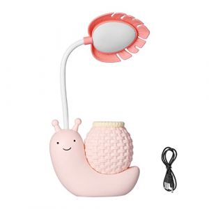 Garosa Lampe de Bureau à LED avec Porte-Stylo Animal de Dessin Animé Escargot Lampe de Table à Fonctions Multiples Charge USB Mignon Lampe de Bureau Col de Cygne pour étudiants Enfants Lumière(Rose) (Amoq313, neuf)