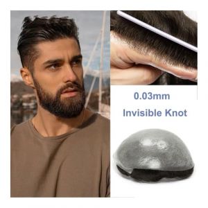Perruques pour hommes Perruque de prothèse capillaire for hommes, nœuds invisibles, 0.03mm, peau Ultra fine, remplacement de cheveux, toupet, système capillaire naturel for hommes Perruque(Medium Blon (zhongchengwu, neuf)