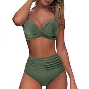 Maillot Transbronzant Femme 2 Shorty Femmes Taille Haute Bikini Sexy Push Up Deux pièces Maillots de Bain Vintage Maillot de Bain Deux pièces rétro froncé Maillot De Bain Ventre Plat Femme Ensemble (goodups, neuf)