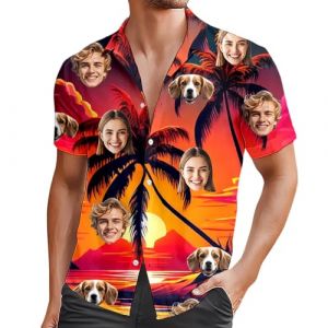 Générique Chemise Hawaienne Personnalisée Homme Personnalisés a Fleur Chemise avec Photo du Visage Ete Manches Courtes Bouton Plage Chemises Tropical Hippie Chemises pour Hommes Femmes (DSxnaPLQ, neuf)