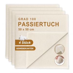 Quelcc 4 pi&egrave;ces Etamine Alimentaire, 50 x 50cm Tissu Ourl&eacute; Mousseline, Mousseline Alimentaire, Toile &agrave; Fromage Coton Respirable Tissu Filtrant pour Filtrer Vin, Jus, Fromage, Lait, Th&eacute;, &Eacute;pices, Tofu (Liwee, neuf)