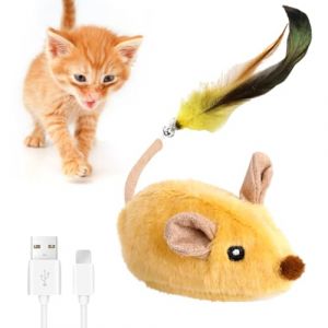 Zinueen Jouet pour chat, souris de jeu &eacute;lectrique, souris magique pour chat, souris interactive pour chat avec queue &agrave; ressort et clochette, chargement USB, pour sortie de chat et contre l'ennui (Zinueen, neuf)