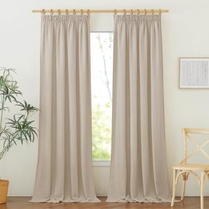 PONY DANCE Rideaux Voilage Lin - Rideau pour Fen&ecirc;tre, Apporter Une Lumi&egrave;re Douce &agrave; Votre Pi&egrave;ce, Decoration Maison Chambre Salon avec Galon Fronceur, Lot de 2, L140xH245cm, Taupe (RYB HOME EU, neuf)