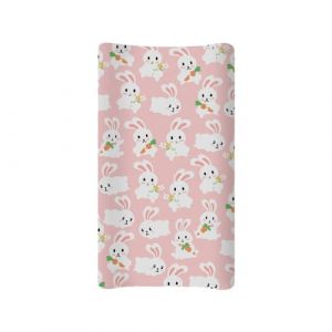 BYCHECAR Housse de matelas &agrave; langer ultra douce et extensible pour filles - Motif lapin - Rose (BYCHECAR, neuf)