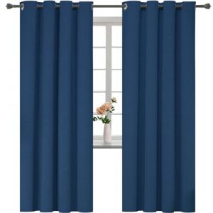 YSTELLAA Rideau 100% Occultant Lot De 2, 140&times;240cm, Effet Lin, Rideau Thermique Isolant Anti Froid Et Chaleur, Rideaux Anti Bruit, avec Oeillet, pour Salon Et Chambre, Bleu (YSTELLAA, neuf)
