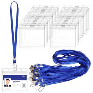 Lot de 20 Porte Badge Tour de Cou, 20 Badge Transparent et 20 Cordon de Cou Bleu, Porte Badge Horizontal, Imperm&eacute;able Porte Carte Tour de Cou pour Entreprise Exposition Groupe (mangteng, neuf)