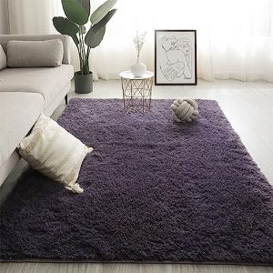 Swsen Tapis Salon Shaggy Longs Super Doux - Tapis Shaggy Moelleux Dessous Antidérapant - Tapis Chambre Moderne Lavable à Poils Longs 140 x 200 cm, Gris Violet (Swsen, neuf)