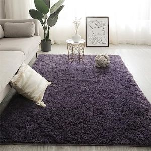 Swsen Tapis Salon Shaggy Longs Super Doux - Tapis Shaggy Moelleux Dessous Antidérapant - Tapis Chambre Moderne Lavable à Poils Longs 140 x 200 cm, Gris Violet (ZWGMU, neuf)