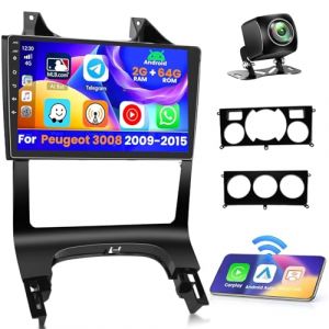 Inefala 2G+64G Android 15 Autoradio pour Peugeot 3008 2009-2015 avec CarPlay sans Fil et Android Auto, 9 Pouces Écran Tactile avec Lien Miroir Bluetooth DSP WiFi GPS SWC AHD Camera de Recul (Inefala, neuf)