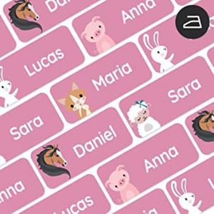 My Nametags&reg; 56 &Eacute;tiquettes Thermocollantes Personnalis&eacute;es | &Eacute;tiquettes V&ecirc;tement Enfant &agrave; Repasser Imperm&eacute;ables et Lavables en Machine | Pour l'&Eacute;cole, la Cr&egrave;che ou la Maison de Retraite | Animaux, Rose (My Nametags, neuf)