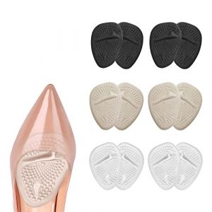 URAQT Demi Semelles Coussinet, 6PCS Semelles Coussinet Plantaires, demi semelle silicone avant pied pour Les Femmes Porter Les Chaussures à Talons Hauts (Transparent, Gris, Noir) (Petit Wudong, neuf)