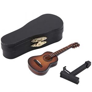 Mode de Guitare Miniature en Bois avec Support, Mini Ornement D'artisanat D'instrument de Musique de Maison Poupée pour la DéCoration de Bureau à Domicile Cadeau Jour Remise Des Diplômes(10cm Marron) (Fangzoun, neuf)