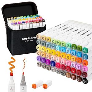 AnyMark Feutres a Alcool, Lot de 60 Marqueurs à Alcool à Double Pointe Biseautée et Fine, Idéal pour Dessin, Croquis, Illustration, Design, Corps Blanc (AnyMark, neuf)