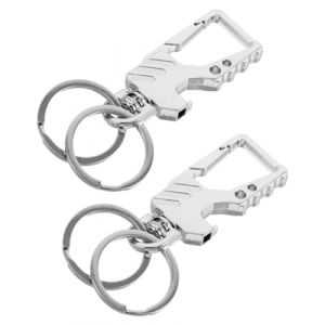 LEEQBCR 2 pcs Hommes Porte-Cl&eacute;s Voiture Mousqueton D&eacute;capsuleur, Porte-Cl&eacute;s Avec Mousqueton et D&eacute;capsuleur Robuste, Porte-Cl&eacute;s Mousqueton Ouvre-Bouteille En Alliage de M&eacute;tal, argent (LEEQ EU, neuf)