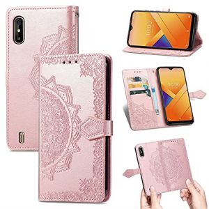 SATURCASE Coque pour Wiko Y81, Mandala Gaufrage PU Cuir Magn&eacute;tique Flip Portefeuille Support Porte-Carte Protecteur Housse &Eacute;tui avec Dragonne pour Wiko Y81 (MA-Or Rose) (SATURCASE-EU, neuf)