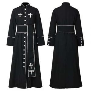 Costume de cosplay pour homme - Manteau d'&eacute;glise catholique romaine - Robe soutane avec ceinture - Pape &eacute;v&ecirc;que - Robe clerg&eacute;e - Avec col ch&acirc;le - Baggy - Robe de pr&ecirc;tres - Cassock, Noir , L (GXWloe, neuf)