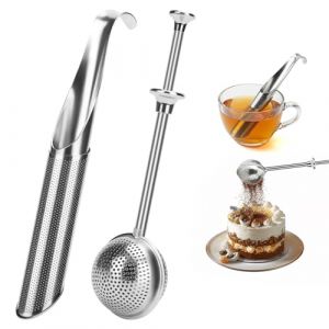 ORIZMA Filtre &Agrave; Th&eacute; Inoxydable Infuseur Theiere Avec Infuseur Th&eacute; Cuill&egrave;re &Agrave; Th&eacute; Poign&eacute;e Ergonomique Passoire Inox (2pcs) (Soliyra, neuf)