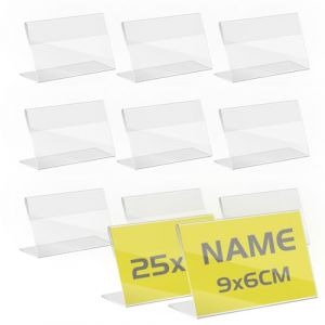 TAPKUA 25 Pi&egrave;ces Porte-Cartes de Visite Transparent, 9x6 cm Porte Badge en Plastique Rigide pour &Eacute;tiquettes de Nom de Table &Eacute;tiquettes de Prix Pr&eacute;sentoir (TAPKUA, neuf)