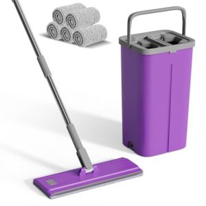 Eukue Balai Serpillère Essoreur avec Seau, Serpillière Plat Rotatif 360°avec 5 Serpillères Réutilisables, 2 en 1 Seau Serpillere de Mains Libre pour Nettoyage Tous Types de Sols(Pourpre) (OKSANA and TOM, neuf)
