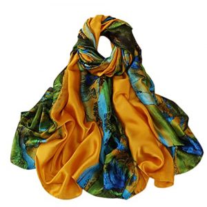 FAIRYGATE Foulard Femme Foulards en Soie Satin Foulard Imprim&eacute; Echarpe Foulard Wraps Foulard Satin Joli Foulard Fleur Ch&acirc;le Long Foulard 97005 (FAIRY GATE, neuf)