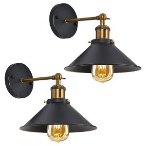 Lot de 2 Applique Murale Industrielle Vintage, Rotation à 180° Lampe Murale Interieur Rétro Edison Style Spot Murale en Métal E27 pour Cuisine Salle à manger Chambre Restaurant Bar, Noir (RVA5026, neuf)