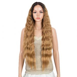 DÉBUT Perruques Lace Front de 76,2 cm Water Wave Super Longues Perruques 5% Cheveux Humains Brésiliens et 95% Résistant à la Chaleur Perruque Synthétique 240 g 15,2 cm Dentelle Dentelle 76,2 cm (DÉBUTonlineshop, neuf)