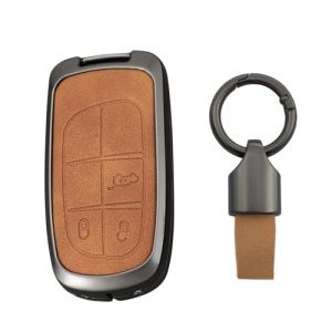 KUNIO Coque de clé de voiture pour Jeep Renegade Compass Grand Cherokee pour Dodge pour Fiat 500X Ducato Tipo Cross Coque en alliage + cuir Protection Porte-clés 5/7 boutons, 3 touches B marron (KUNIO, neuf)