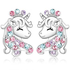LICHUANUK Boucles d'Oreilles Licorne en Argent Sterling pour Filles, Bijoux Licorne Cadeau d'Anniversaire, Couleur des Cheveux Longs (LICHUANUK, neuf)