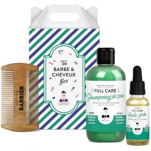 Coffret Barbe et Cheveux pour homme de Monsieur BARBIER | Fran&ccedil;ais, Naturel et V&eacute;gan | Shampoing, Huile barbe et Peigne Double Face | Kit cadeau beaut&eacute; pour hommes (Monsieur Barbier, neuf)