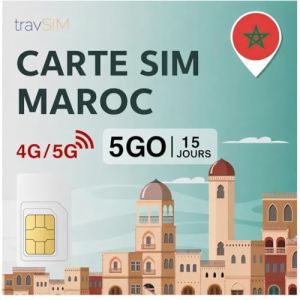 travSIM Carte SIM Maroc &ndash; 5 Go Internet Mobile 4G/LTE, 15 Jours, Carte SIM pr&eacute;pay&eacute;e sans itin&eacute;rance pour Smartphones d&eacute;bloqu&eacute;s (travSIM GmbH, neuf)