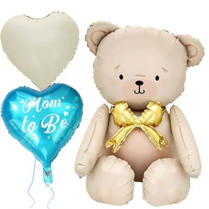 Ballon de Ours, Balloons de F&ecirc;te d'ours, Ballon Gonflable XXL en forme d'Ours en Peluche, avec 2 ballons c&oelig;ur imprim&eacute;s "Mom to Be" - Bleu, pour f&ecirc;te &agrave; th&egrave;me ours, anniversaire, accessoire photo (LIJINTU LIMITED, neuf)