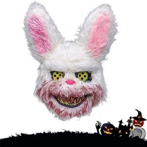FiveMileBro Masque Effrayant d'Halloween, Effrayant Lapin Masque, Masque de Lapin en Peluche pour Enfant Adulte, pour Halloween Carnaval Fête Déguisées Cosplay Mascarade (lapin) W26/L32 (Pray for drizzle, neuf)