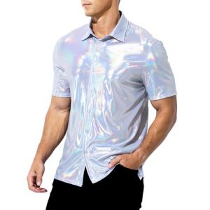 Casey Kevin Chemise Paillette Homme M&eacute;tallique Brillante T-Shirts &agrave; Manches Courtes Disco Costume F&ecirc;te Costume Haut Sequin (Casey-Kevin, neuf)